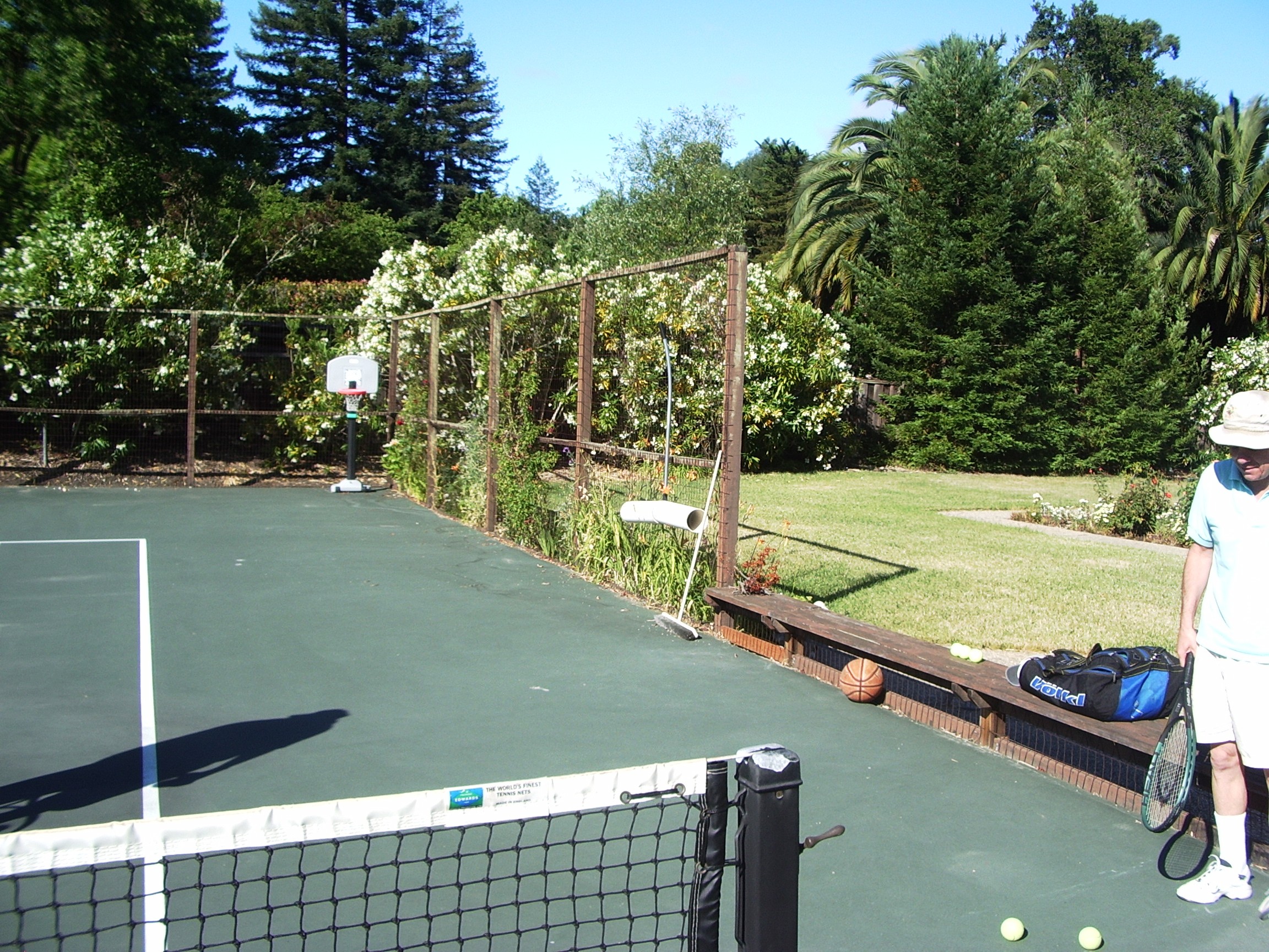 Looking around the tennis court.