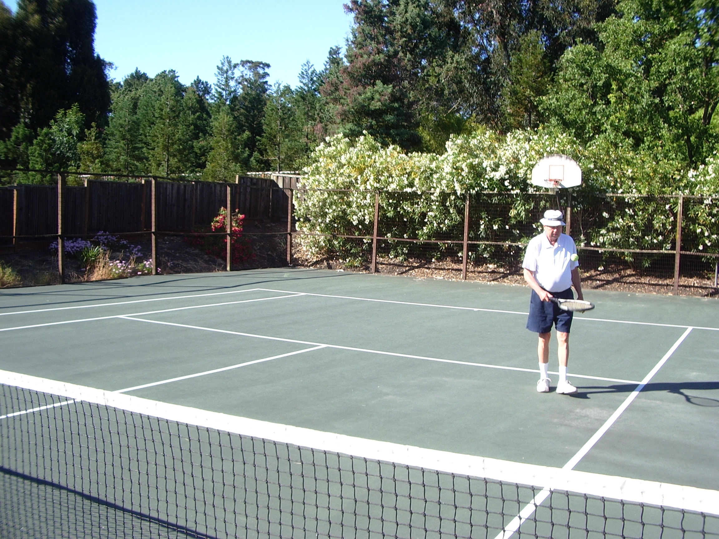 Looking around the tennis court.